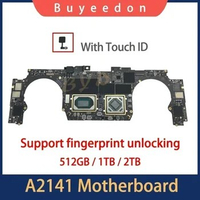 Original For MacBook Pro Retina 16" A2141 Logic Board i7 i9 512GB 1TB 2TB 820-01700-A/05 2019 Motherboard With Touch ID Button