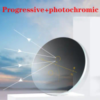 Vazrobe Progressive+photochromic Glasses Lens Multifocal 1.56 1.61 1.67 Anti Blue Light with Change Color in Sunshine Resin Lens