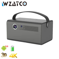 WZATCO T7 Pro 300Inch DLP 3D Projector Android WIFI Smart Proyector Bluetooth 5 Portable mini Beamer Built-in battery 15600 mAh