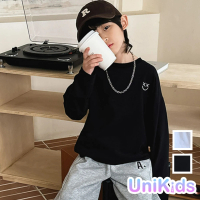 【UniKids】現貨 中大童長袖T恤 潮酷笑臉 男大童裝女大童裝 CL0004(黑)