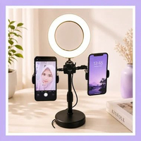 Pegangan HP Stand Tempat HP Ring Light Tripod 2 Holder Stand Handphone Ganda Live Streaming Tripod R
