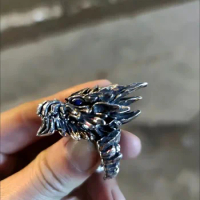 Original handmade ring model monster hunter steel dragon silver plated moonlight stone movable high-end jewelry toy