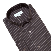 【MURANO】咖啡線條長袖襯衫M-3XL(台灣製、現貨、長袖、條紋)