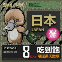 【鴨嘴獸 旅遊網卡】 雙人行優惠 Travel Sim 日本8天網卡 吃到飽網卡 日本旅遊卡 2入組