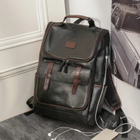 Simple fashion Korean backpack Street trendy men's leather backpack student school bag