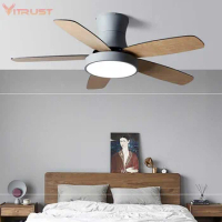 Simple wooden ceiling fan lamp with 5 blade and LED light creative ceiling fan lamp with reversible motor