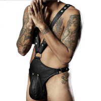 Men Sexy PU Leather Bodysuit Chest Harness Gay Fancy Costume Belt Clubwear Male Leather Harness