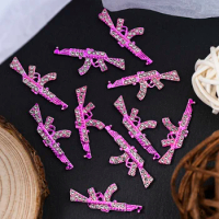 5/10Pcs Pink Metal Gun Nail Crystal 3D Pink Alloy Punk Style Nail Art Charms 27-33mm Glitter Diamond Pink Gun Manicure Decor
