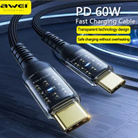 Awei CL-138 PD 60W USB Type C Cable For iPhone 14 13 12 Pro Max Xiaomi iPad Fast Charging Date Cable Quick Charge Wire Cord