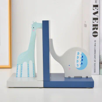 Creative Wooden Bookends Children Desk Accessories Organize Cartoon Bookstall Giraffe Elephant Dolphin Display Stands