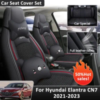 Car Seat Cover Set For Hyundai Elantra Avante i30 Sedan CN7 2021 2022 2023 Leather Cushion Pad Protector Waterproof Accessories