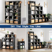 Mavivegue Bookshelf, 18 Cube Storage Organizer, Extra Large Book Shelf Organizer, Tall Bookcase, Book Cases/Shelves, Black Cube