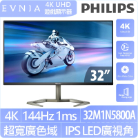 【Philips 飛利浦】32M1N5800A 32型 IPS 4K 144Hz電競螢幕(HDR400/G-SYNC/FreeSync/喇叭)