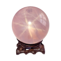 天然粉水晶球擺件 粉晶球水晶球把玩 六射星光粉米字送座