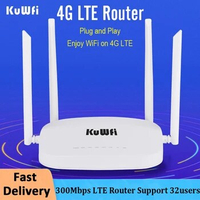 KuWfi 300Mbps LTE Router 3G/4G CPE Wifi Router with Sim Card Slot 4G to LAN Wireless 4pcs External Antennas Support 32 Uers