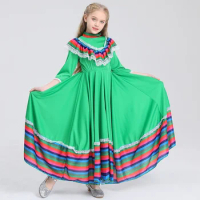 Child Mexican Costume Traditional Folk Dancer Dress National Style Cino de Mayo Festival Carnival Folklorico Dance Dress