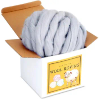 KAOBUY 8.82oz Super Felting Wool Tops Soft Roving Wool Fibre For Needle Felting Handcraft DIY Craft( Gray )