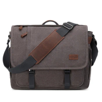 Nelion Messenger Bag for Men 17-17.3 Inch Laptop Bag Canvas Water-resistant Computer Bag Shoulder Bag School Work Briefcase
