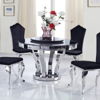Modern dinning tables hot sale silver stainless steel frame glass top 6 8 seater round dining room table set