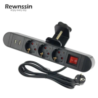 EU UK FR Table Power Strip Socket With USB Charging UA Universal Electric Power Point Plug Outlet Clip-on Desk Socket Black