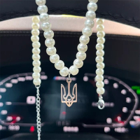 New Imitation Freshwater Pearl Ukraine National Emblem Necklace Titanium Steel Trident Badge Pendant Neck Band Jewelry For Women