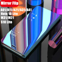 A01 A11 A21 A31 A21S A51 A71 Case Flip Stand Clear View Mirror Case For Samsung Galaxy S10 Note 10 Lite M31 M30S M21 Back Cover
