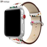 YAYUU Leather Strap for Apple Watch Band 44mm 40mm 41mm 45mm Floral Printed Watch Band Bracelet For iwatch Series SE 7 6 5 4 3