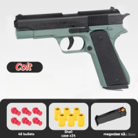 Toy Pistol with 3 Clips Gun M1911 Colt Soft Bullet Shell Throwing Manual Airsoft Weapons Toys for Boys Kid Adults Shooting Games