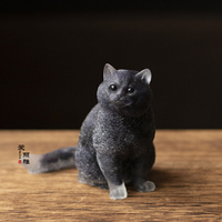 天然水晶碎石黑曜石藍貓滴膠擺件居家辦公桌面可愛寵物節日小禮物