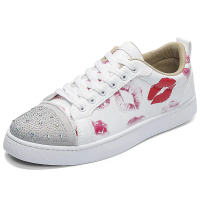 Men's Lip Print Kissing Marks Red Sole Casual Shoes Social Rhinestone Sneakers Fashion Trend Men's W