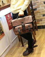 FINDSENSE Z1 韓國 時尚 潮 男 皮質 商務 橫款 多口袋 手提包 單肩包 斜背包 側背包 公事包