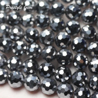 Meihan wholesale (2 strands/set) terahertz faceted 6mm round health energy loose stone beads for jewelry making design