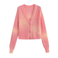 New Autumn Women Multicolor Casual Crop Knit Cardigan Sweater