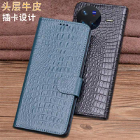 Luxury Lich Genuine Leather Flip Phone Cases For Vivo X80 X70 Pro + Plus Real Cowhide Leather Shell Full Cover Pocket Bag Case