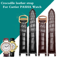 Crocodile leather watch strap Concave Mouth 18 20mm Brown/Black Calfskin Strap with Folding buckle For Cartier PASHA Watch