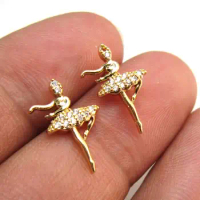 6pcs tud Earrings, Ballet Earring Post, Earring Accessories, CZ pave Dainty Earrings, Real gold plated, Jewelry Supplies - GS036