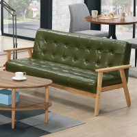 【BODEN】納森綠色皮革實木沙發三人座/沙發椅