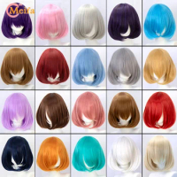 MEIFAN Synthetic Short Cosplay Wig With Long Bangs for Women Blonde Brown Purple Pink Straight Hair Lolita Bob Wig