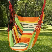 Outdoor Hammock Swing Chair Rainbow Canvas Fabric Hammock Camping Picnic Hanging Chair Anti-Rollover