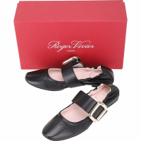 Roger Vivier Viv Choc Babies 金屬框扣帶柔軟羊皮芭蕾舞鞋(黑色)