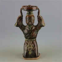 Song Dynasty Yue Kiln Conventional Antique Tea Ink Glaze Figure Oil Lamp Candlestick