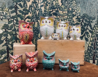 日本中古木雕貓頭鷹，手工手繪貓頭鷹置物擺飾，木質貓頭鷹