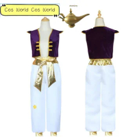 Kids Aladdin Lamp Prince Men Aladdin Costume Halloween Anime Cosplay Fancy Set Vest Pants Adam Prince Costumes Prop