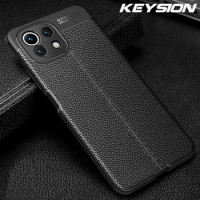 KEYSION Shockproof Case for Xiaomi Mi 11 Lite 5G NE 11i leather texture soft silicone Phone Back Cover for Xiaomi Mi 10 Lite 10T