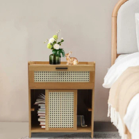Bamboo Nightstand End Table Drawer Storage Side Tables Bedroom Bedside Tables With Shelf