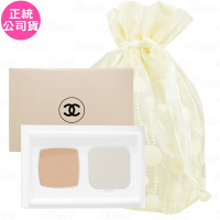 CHANEL 香奈兒 珍珠光感輕透防護粉餅SPF25 PA+++(精巧版)(#B10)旅行袋組(公司貨)