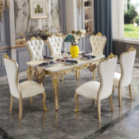 European dining table and chair combination American light luxury marble solid wood dining table rectangular dining table dining