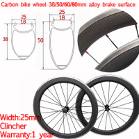 width 25mm carbon bike clincher wheels 38mm 50mm 60mm wheel alloy aluminum brake surface customized decal 700c ceramic hub