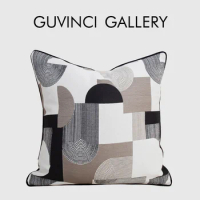 GUVINCI Modern Square Pillow Case Shams Luxury Metropolitan Oatmeal Geomery Jacquard Cushion Cover 45x45cm For Sofa Couch Bed