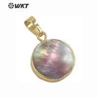 WT-P967 Charm Pearl Round Pendant Wholesale Pearl Jewelry, Size 15mm Black Pearl Pendant with 24k Gold Electroplated